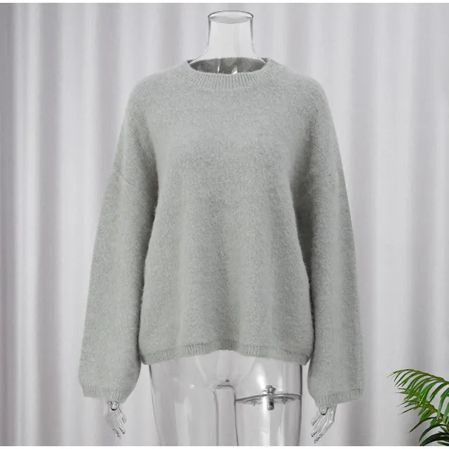 Advanced Gray Brushed Knitwear Autumn And Winter New Korean Style French Lazy Style Light Gray - Shop at LoveMi