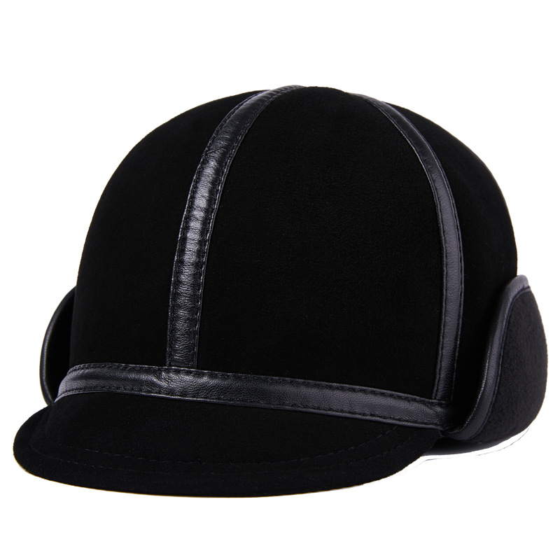 Casual Leather Men's Winter Sheepskin Velvet Thermal Outdoor Hat — foto 12