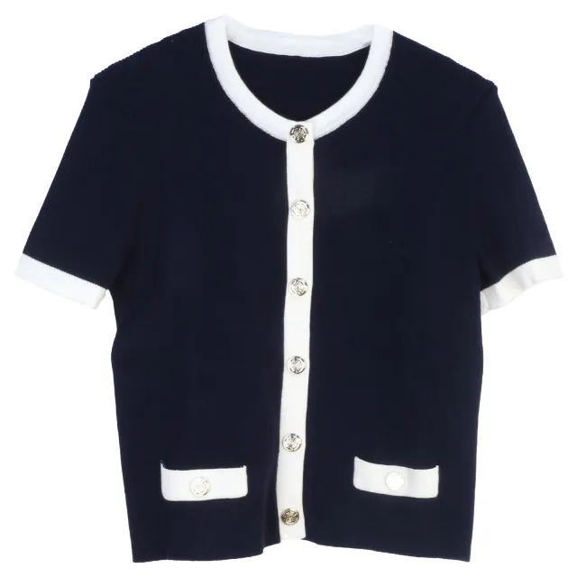 Elegant Slimming Classic Style Round Neck Top Blue - Shop at LoveMi
