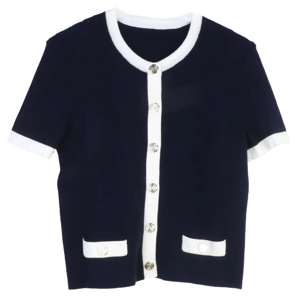Elegant Slimming Classic Style Round Neck Top - Blue