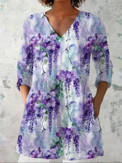 Women's Retro Slim Fit Printed Long-sleeved Top - 7Style - View 1