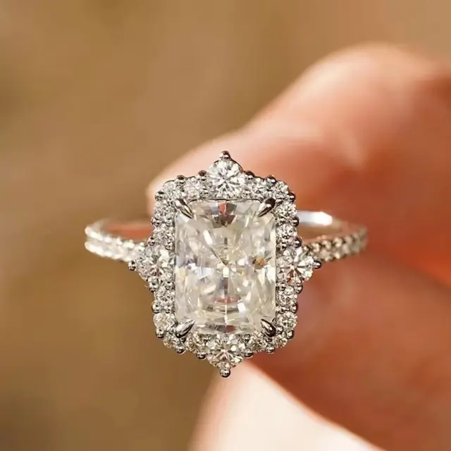 Rectangular Diamond Graceful And Fashionable Ring White Gold Color - Shop at LoveMi
