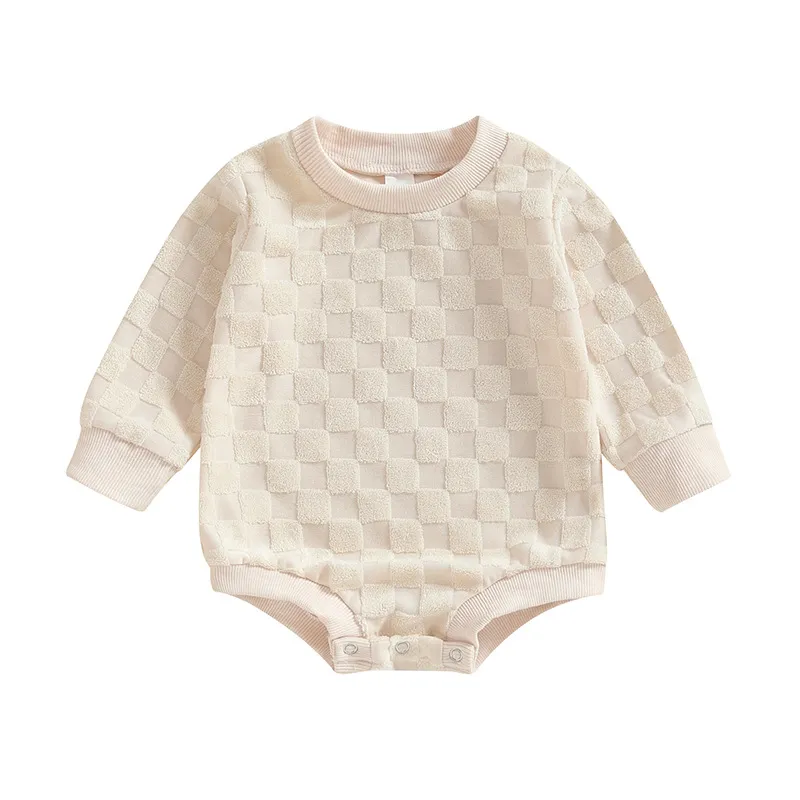 Baby Checkerboard Long Sleeve Butt Wrap Clothes - Apricot