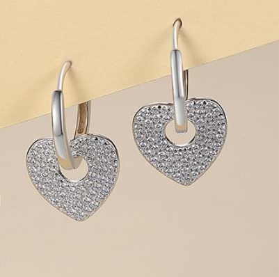 S925 Sterling Silver Dense Diamond Real Gold Lady Temperament Love Heart Earrings