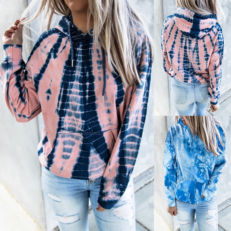 Title 37, Tie-Dye Printed Sweater Loose Hooded Long Sleev...