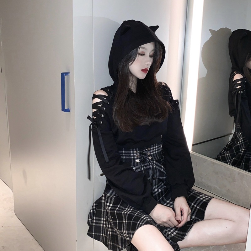 Title 5, Cat Ear Strap Sweater Woolen High Waist Skirt Suit