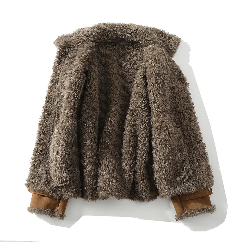 Oversized Faux Lambskin Jacket With A Fur Lining Fleece Lining And A Thicker Design Complete With A Lapel Collar