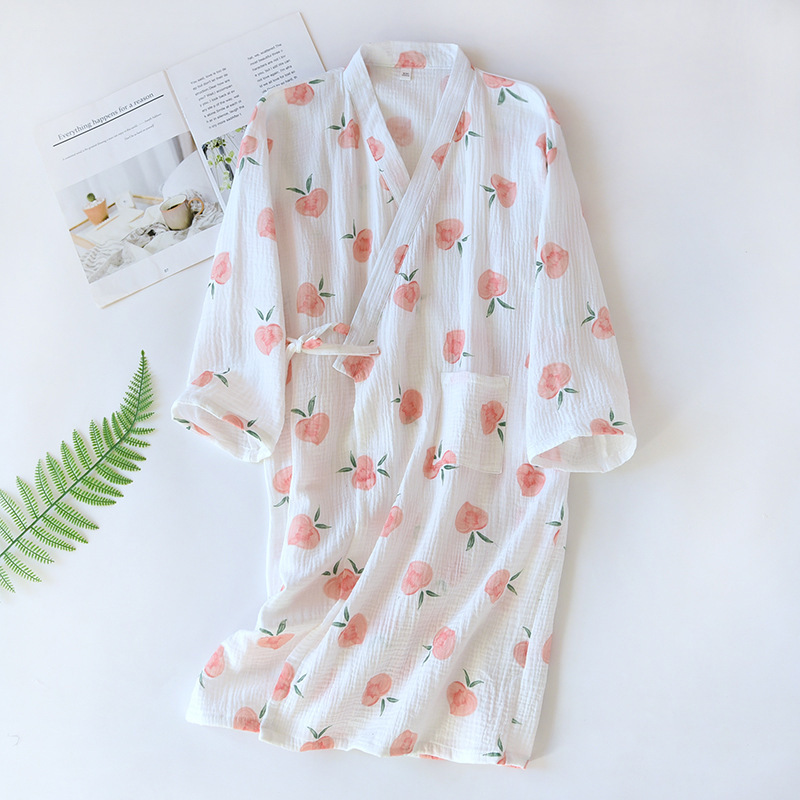 Crepe Peach Kimono Robe White