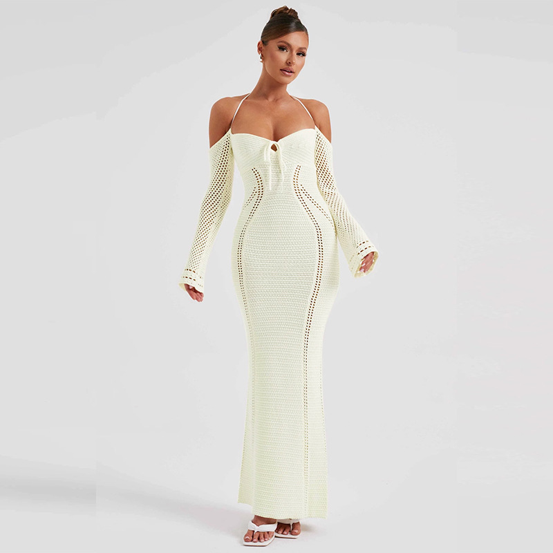Back Lace Up Slim Fit Hollow Long Sleeve Dress