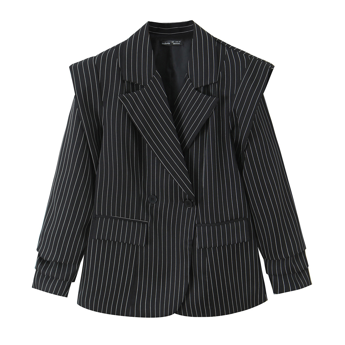 Striped Wide-shoulder Blazer For Women