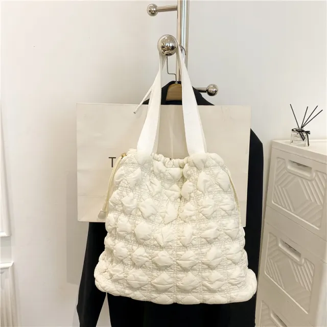 Tote Bag Large Capacity Shoulder Soft Bag Drawstring White - Shop at LoveMi
