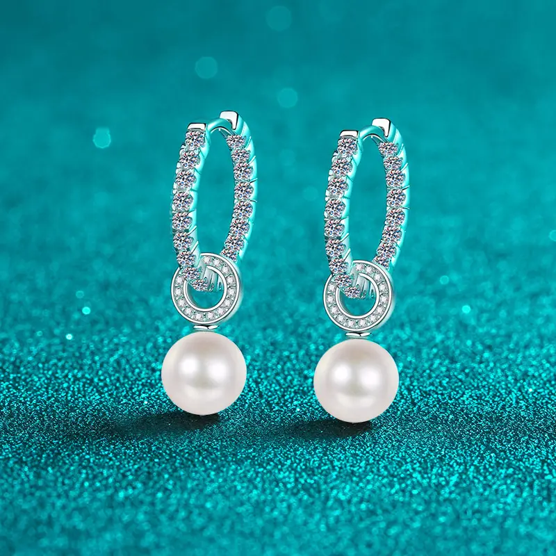 925 Sterling Silver Freshwater Pearl Inlaid Moissanite