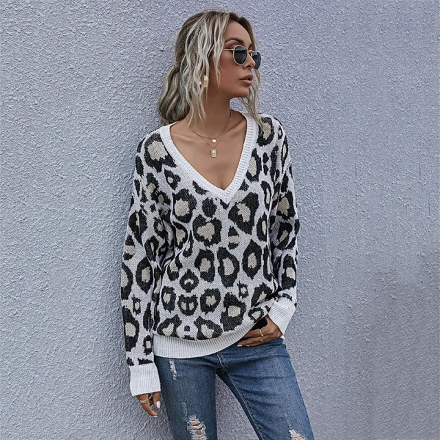 European And American Style Leopard Print Knitted Pullover Leopard - Shop at LoveMi