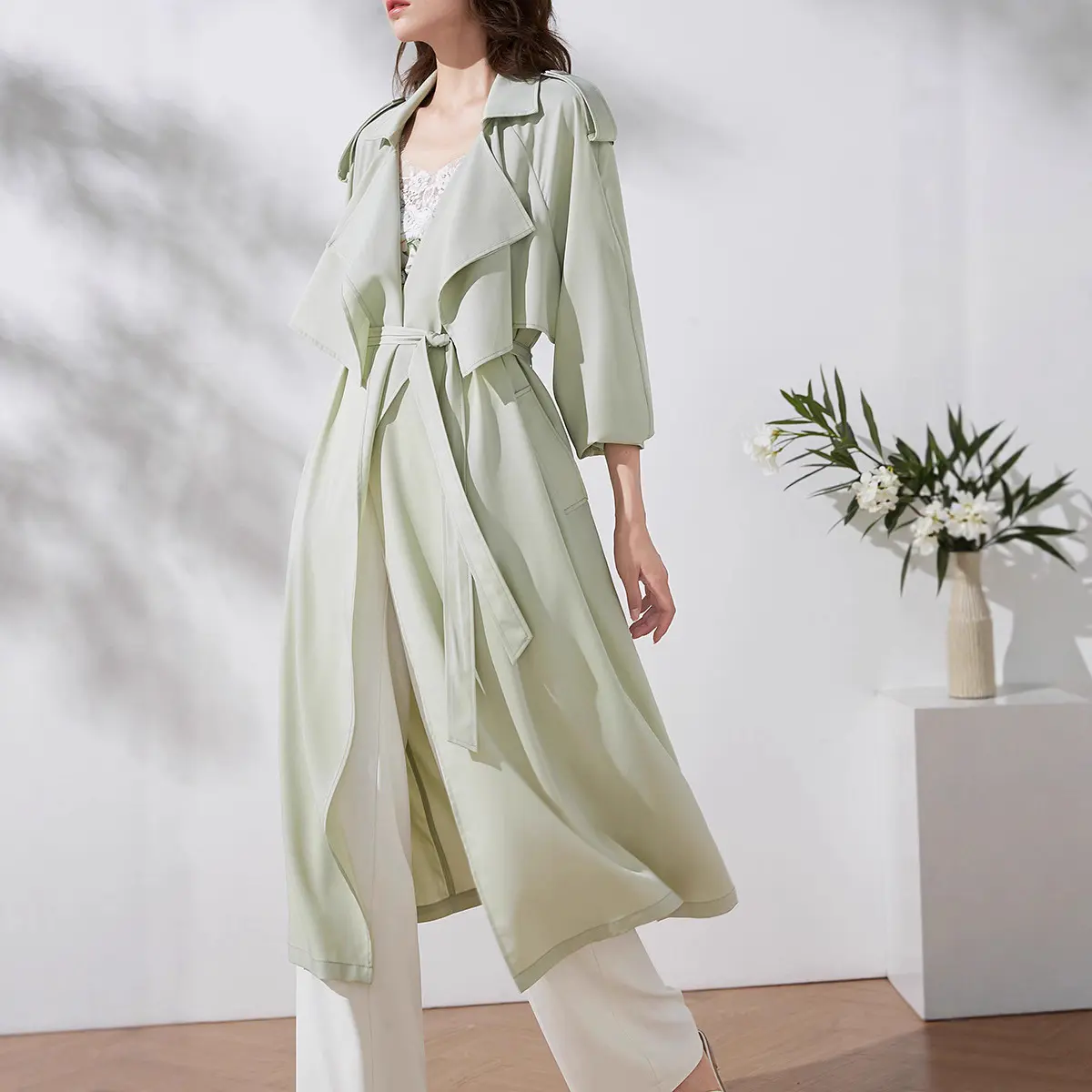 Unlined, Sheer, Draping Trench Coat Long Style