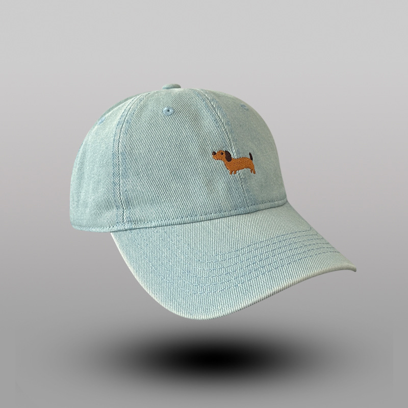 Cute Embroidered Puppy Washed Denim Baseball Cap thumbnail 4