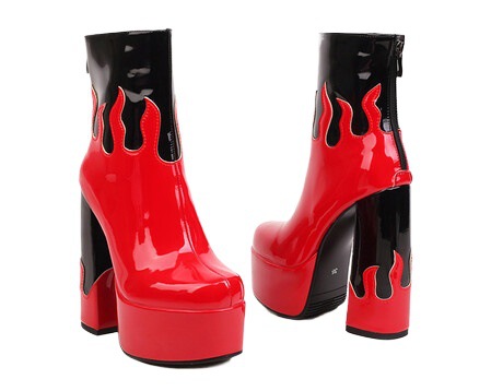 Womens Patent Leather Colorblock Ankle Boots