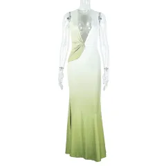 Slim-fit Women's Gradient Color Tight Skirt Sexy Deep V-neck Sleeveless - Green - View 1