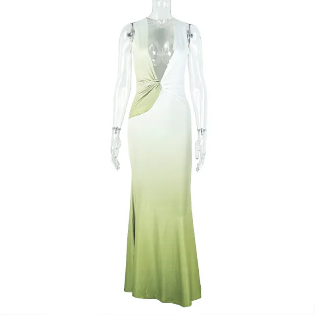 Slim fit Women's Gradient Color Tight Skirt Sexy Deep V neck Sleeveless Green - Shop at LoveMi