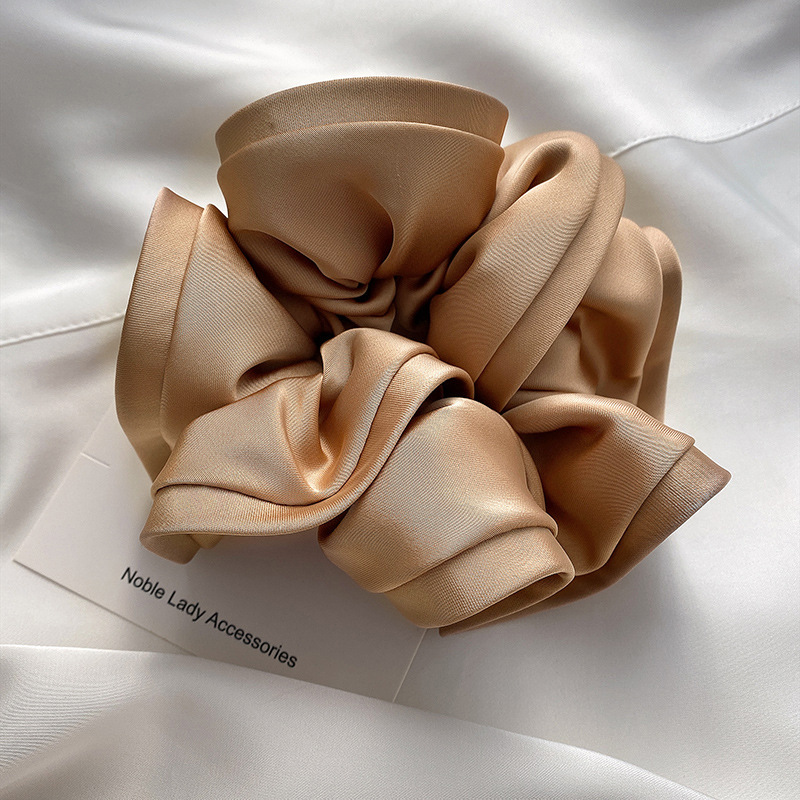 French Retro Wooden Ear Satin Large Intestine Hair Ring For Women Light Coffee - Shop at LoveMi