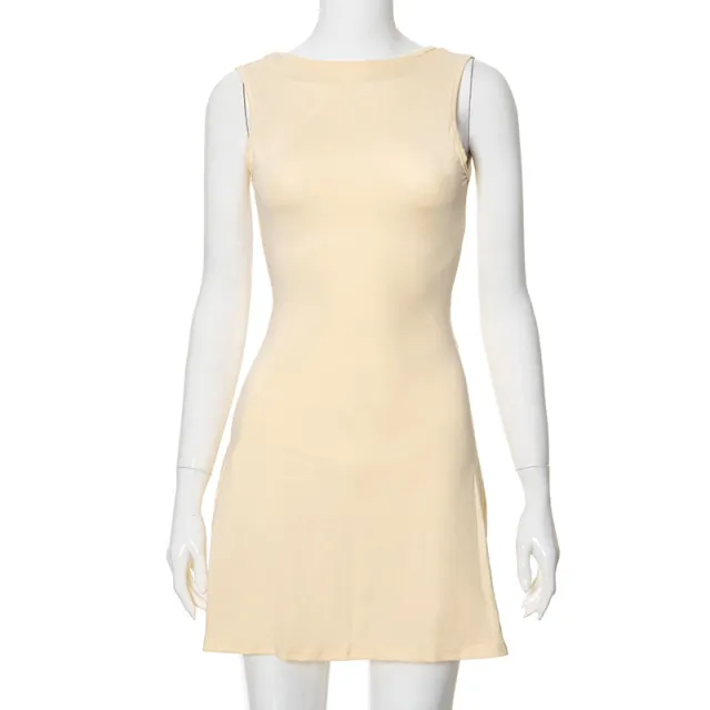 Backless Ruffles Casual Package Hip Dress Apricot - Shop at LoveMi
