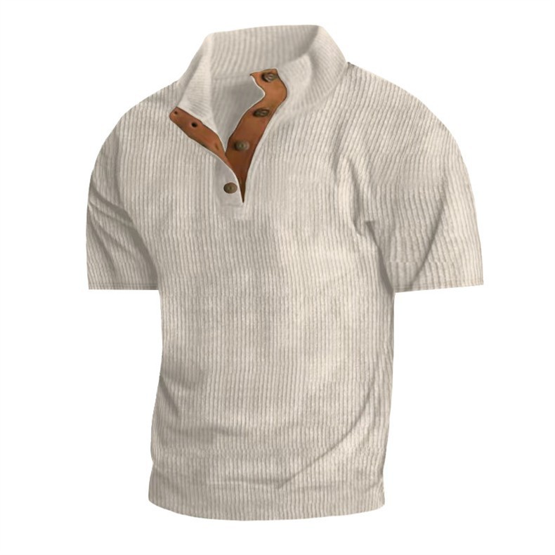 Loose-Fit Men’s Stand Collar Short-Sleeve Corduroy Shirt Loose-Fit Men’s Stand Collar Short-Sleeve Corduroy Shirt