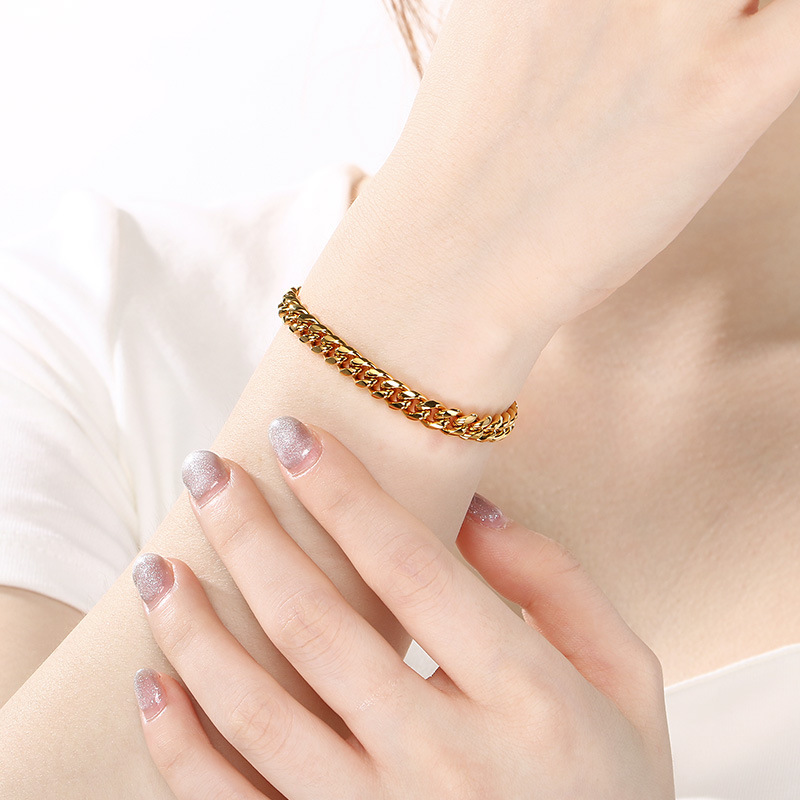 Fashionable And Minimalist Round-polished Cuban-link Bracelet For Men And Women