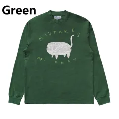 Simple Cute Animal High Street Design Stiff Long Sleeve T-shirt - Dark Green - View 1