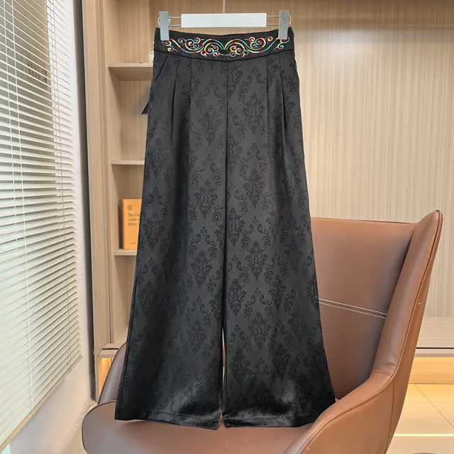 Women's Loose All match Retro Elastic Band High Waist Wide Leg Pants Black - Shop at LoveMi