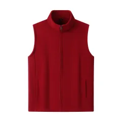 Zipper Stand Collar Double-sided Fleece Cardigan Fleece Vest - Wine Red - View 1