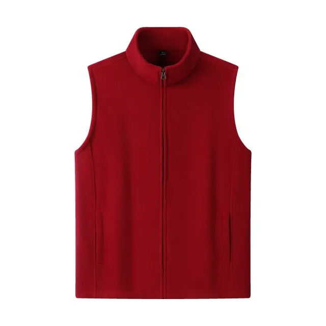 Zipper Stand Collar Double sided Fleece Cardigan Fleece Vest Wine Red - Shop at LoveMi