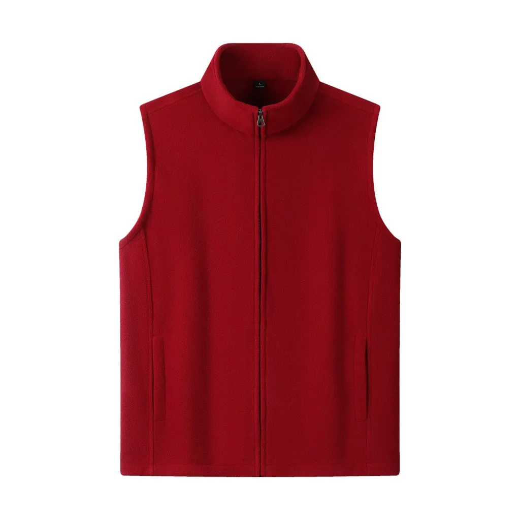 Zipper Stand Collar Double-sided Fleece Cardigan Fleece Vest - Wine Red