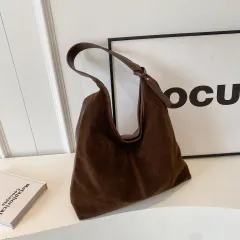 Retro Suede Stitching PU Shoulder Bag - Brown - View 1