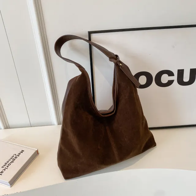Retro Suede Stitching PU Shoulder Bag Brown - Shop at LoveMi