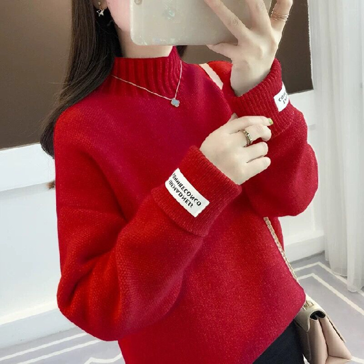 Mock Neck Sweater Women's Knitted Bottoming Shirt Red - Shop at LoveMi