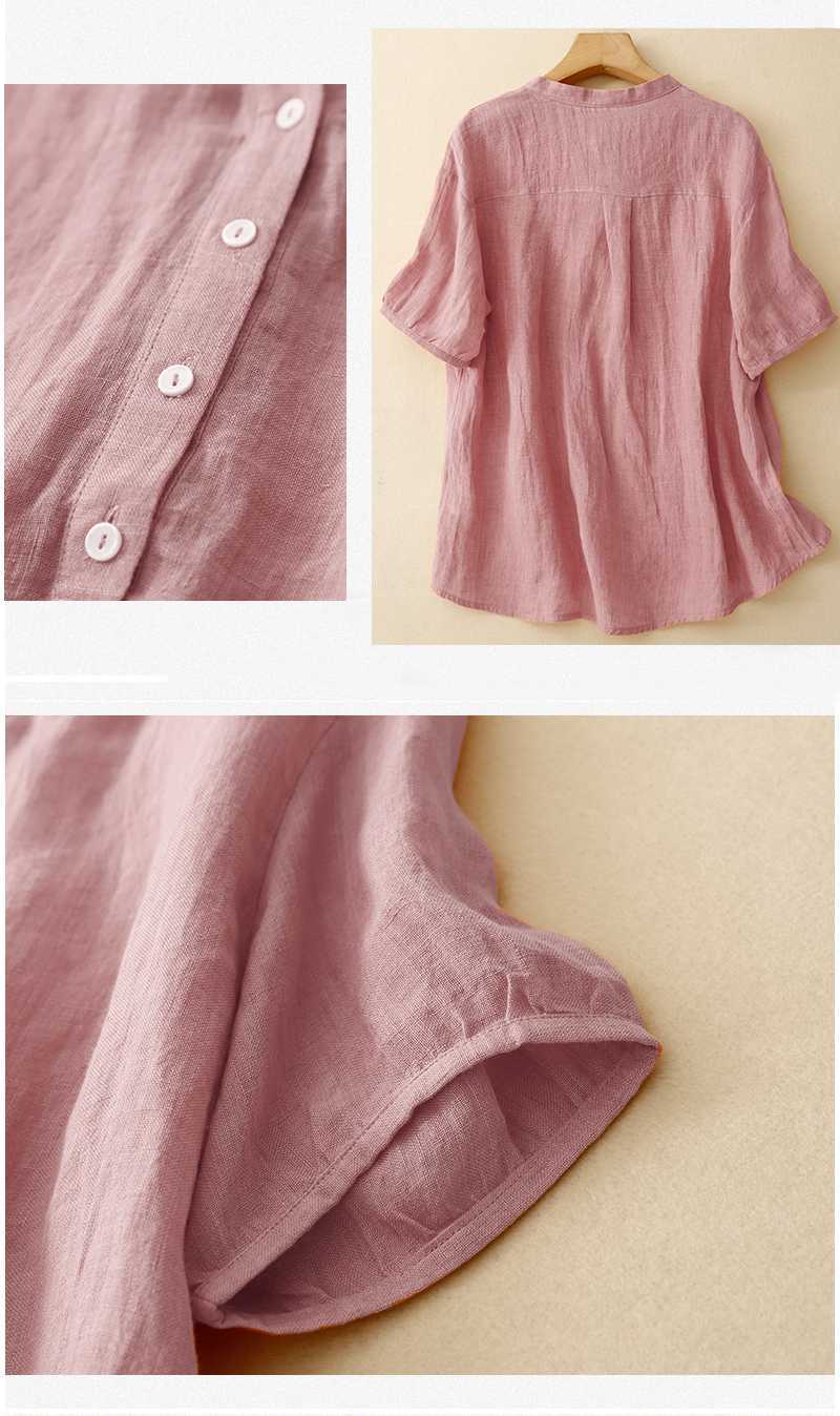 Artistic Retro Cotton-Linen Short-Sleeve Shirt with Splicing