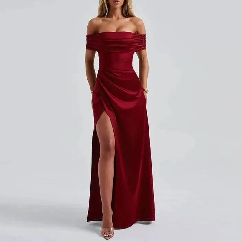 Elegant Waist-cinching Slim-fit Solid-color Long Dress