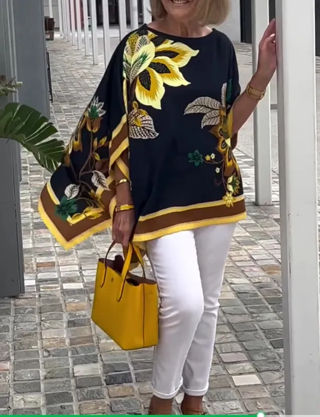 Printed Short sleeved Mid length Casual Top Sunflower Top A - Shop at LoveMi