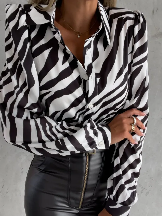 Womens Stylish Long sleeve Printed Shirt Black - Shop at LoveMi