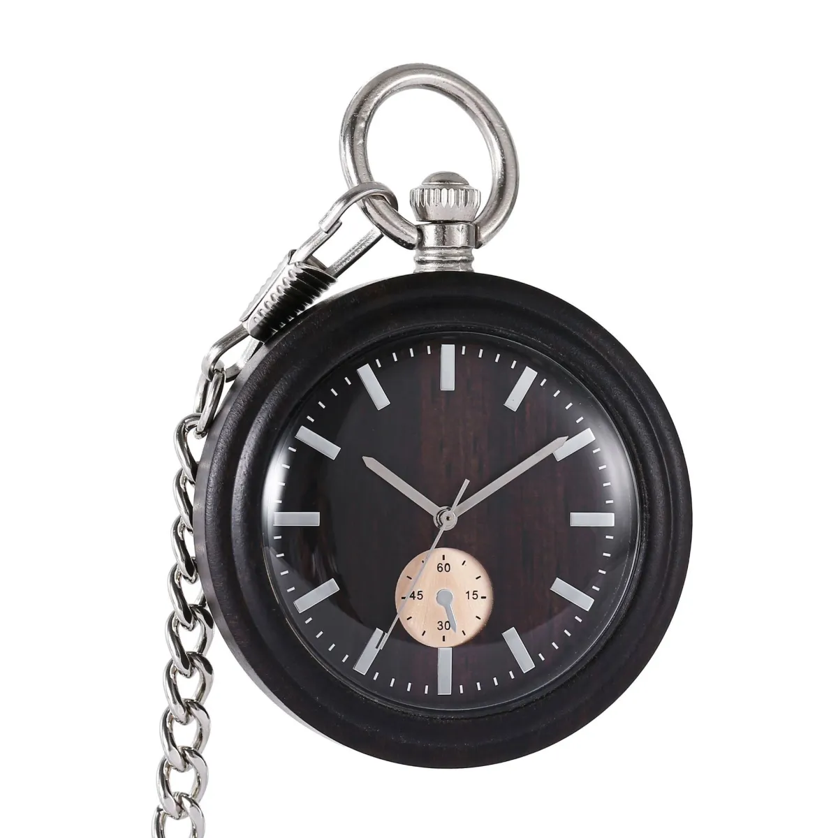 Wooden Creative Blue-Green Rough-Chain Pocket Watch