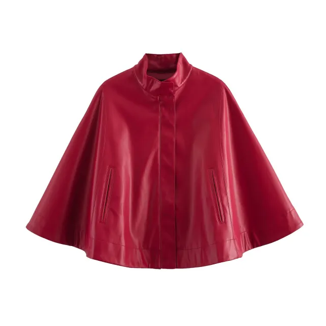 Goods Pu Small Zipper Leather Cloak Short Coat Red - Shop at LoveMi