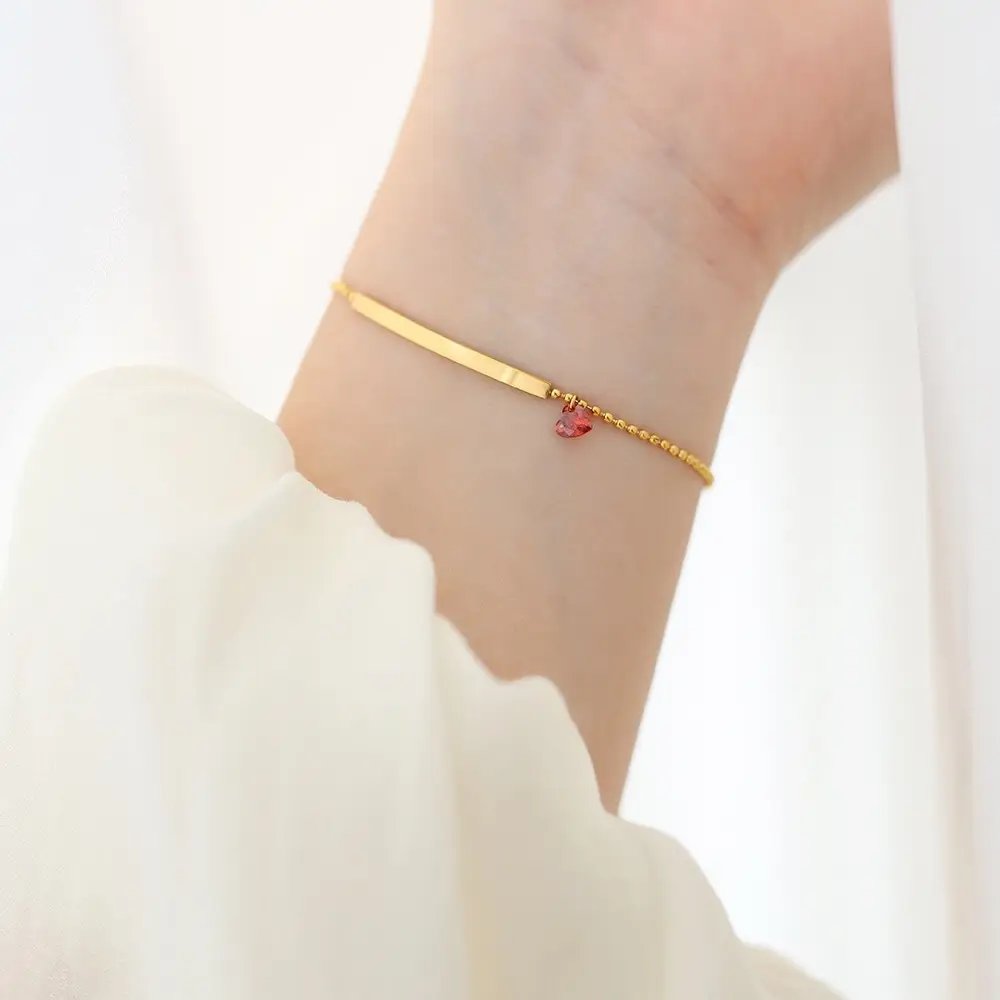 Red Heart Glossy Strip Simple Ball Bracelet