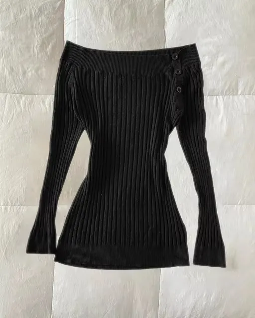Striped Solid Color Thin Long Sleeve Blouse Black - Shop at LoveMi