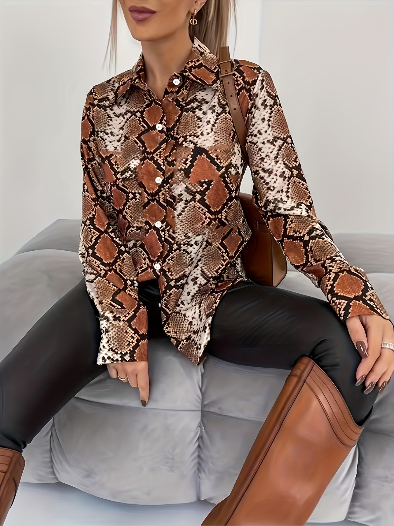 Title 2, Snake Pattern Long Sleeve Loose Oversized Shirt