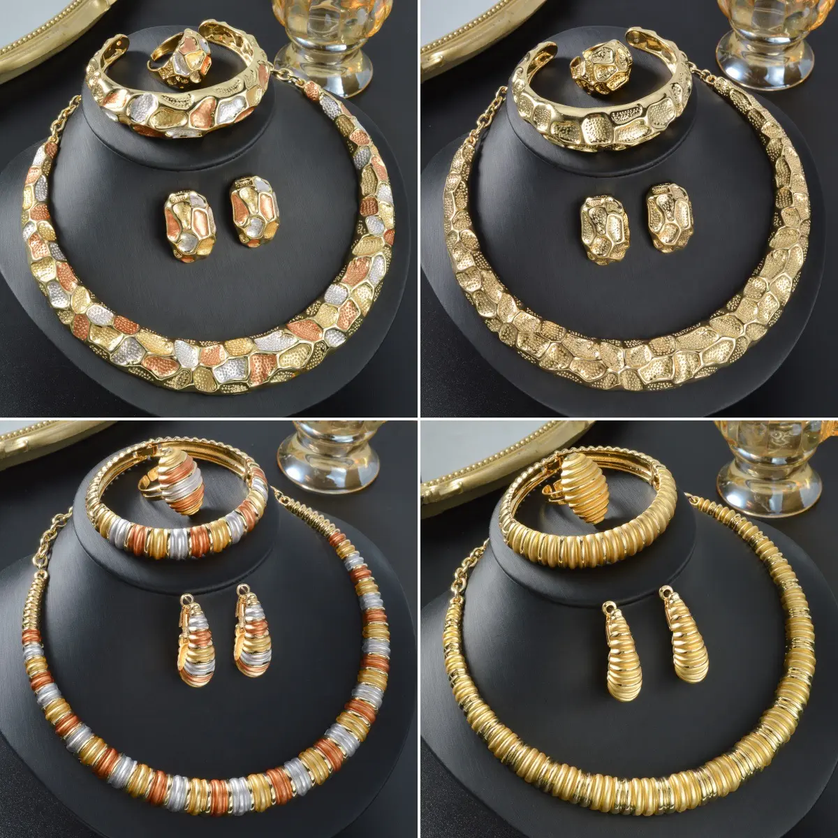 Bohemian-style Three-color Moon Necklace Bracelet Earrings