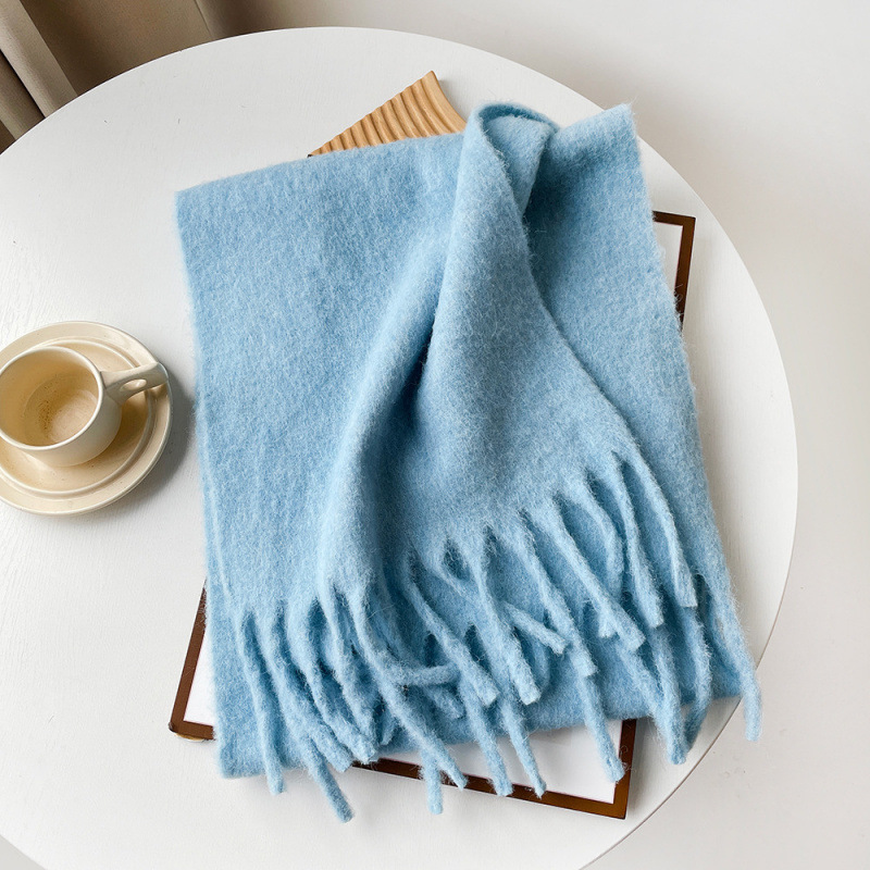 Mellard Merino Wool Korean-Style Relaxed-Feel Solid-Color Brushed Warm Scarf For Women