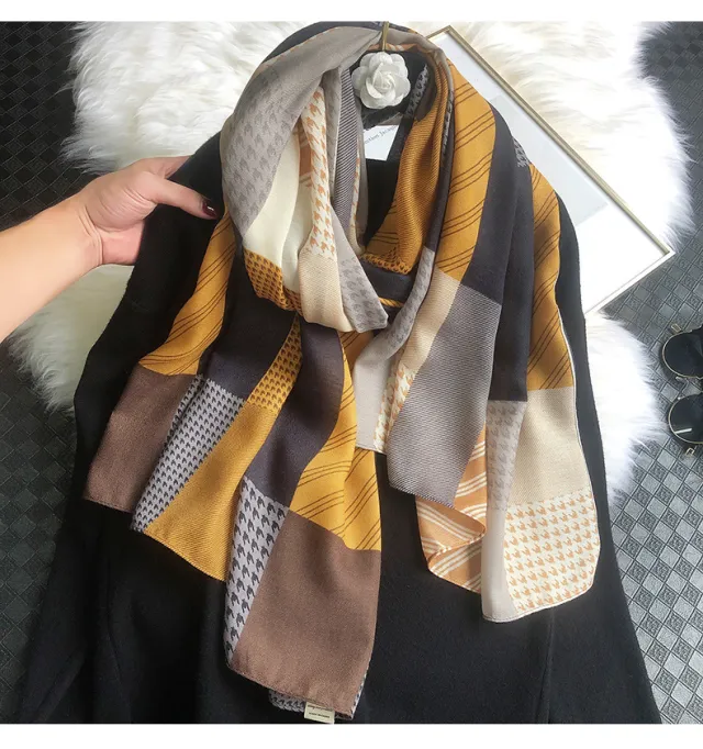 Geometric Cotton And Linen Scarf For Women Warm Shawl Houndstooth Color Matching - Shop at LoveMi