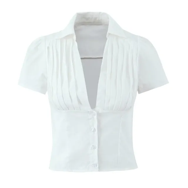 V neck Small Shirt White Skirt Suit Top - Shop at LoveMi