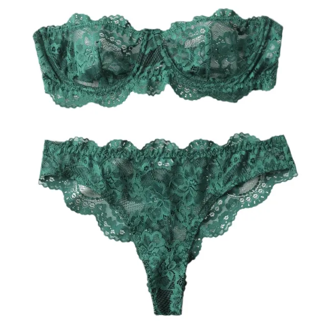Women's Lace Flowers Print Underwear Suit Green - Shop at LoveMi