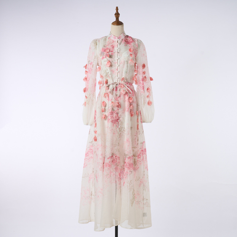 Heavy-Work Embroidered Hanging Flower Long Dress