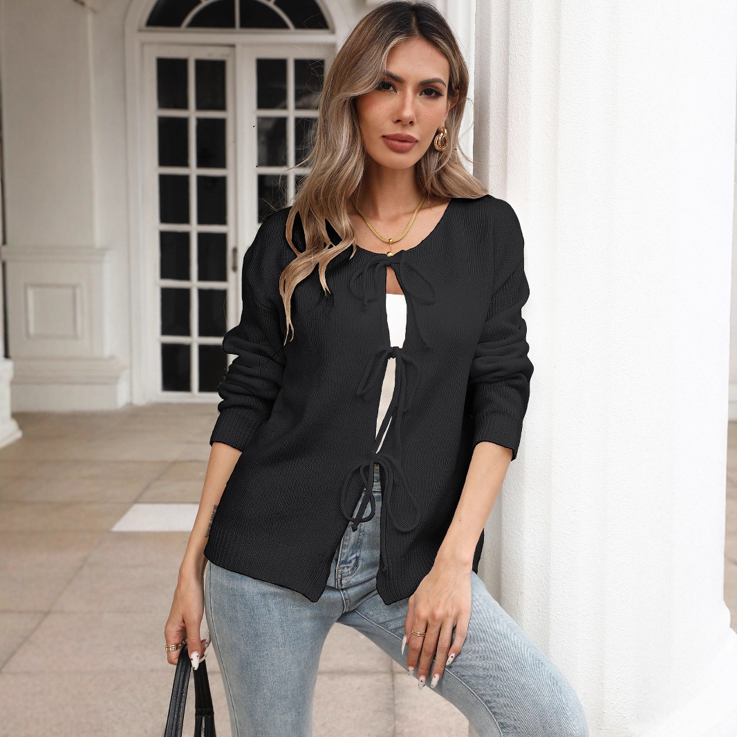 Bow Bandage Outer Casual Sweater Cardigan